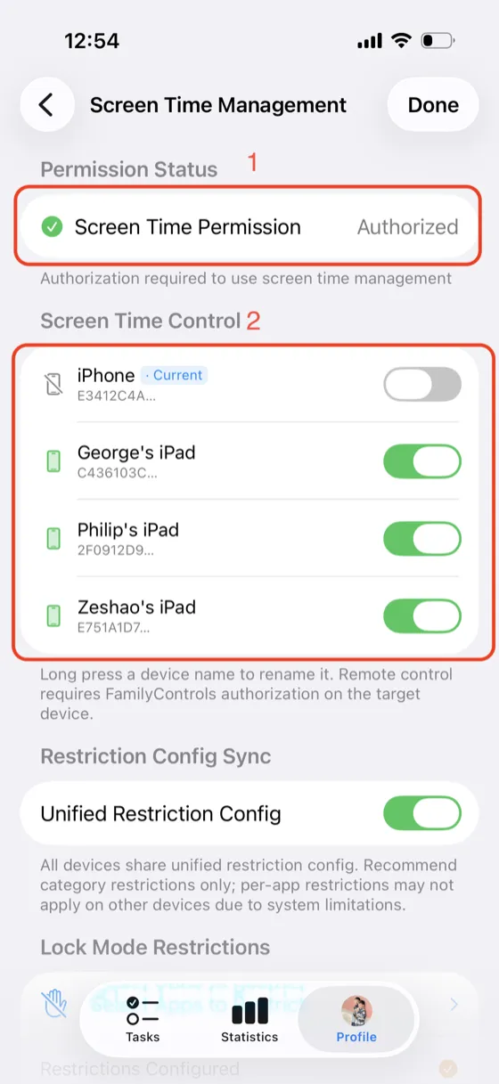 Screen Time settings