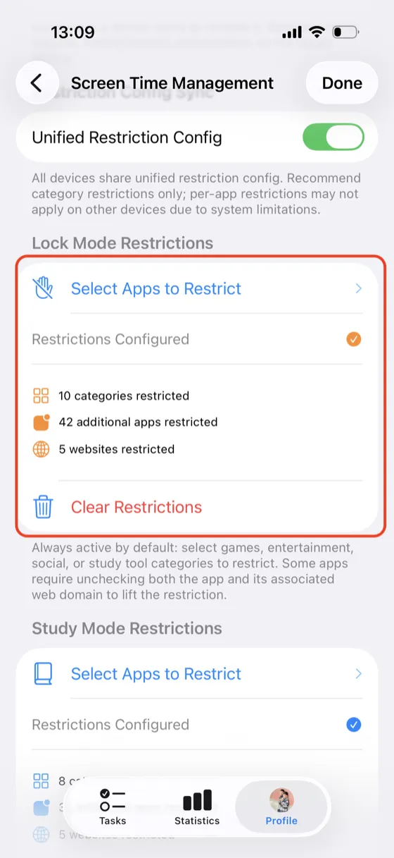 Restriction mode settings